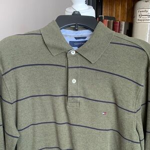 Tommy Hilfiger Green and Navy Striped Polo Shirt